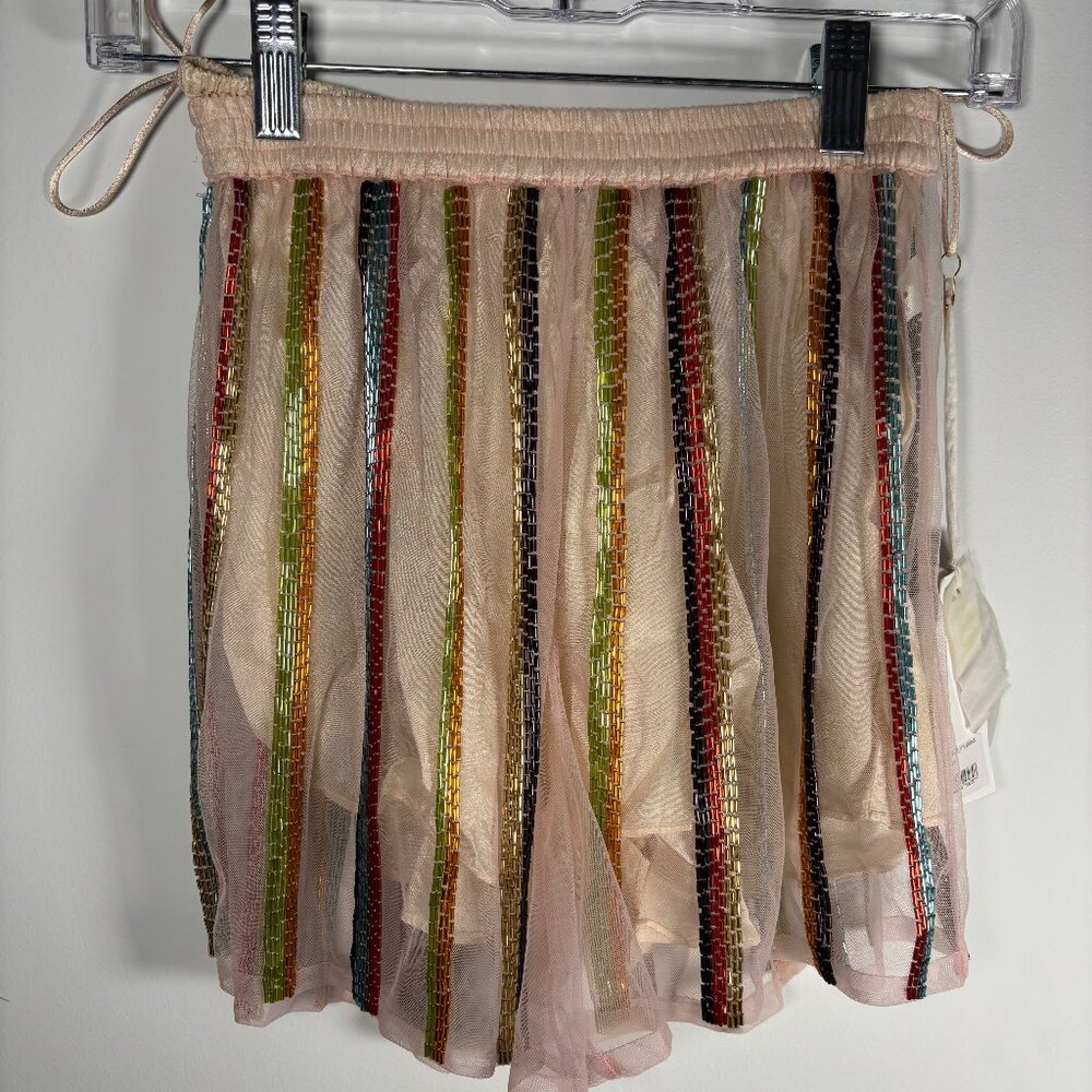 Forte Forte Beaded Mesh Shorts Sugar Pink Multi Color Stripe 00 NEW
